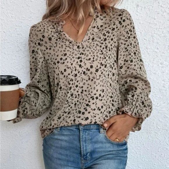 New Boho floral print flounce sleeve blouse - Picture 4 of 9
